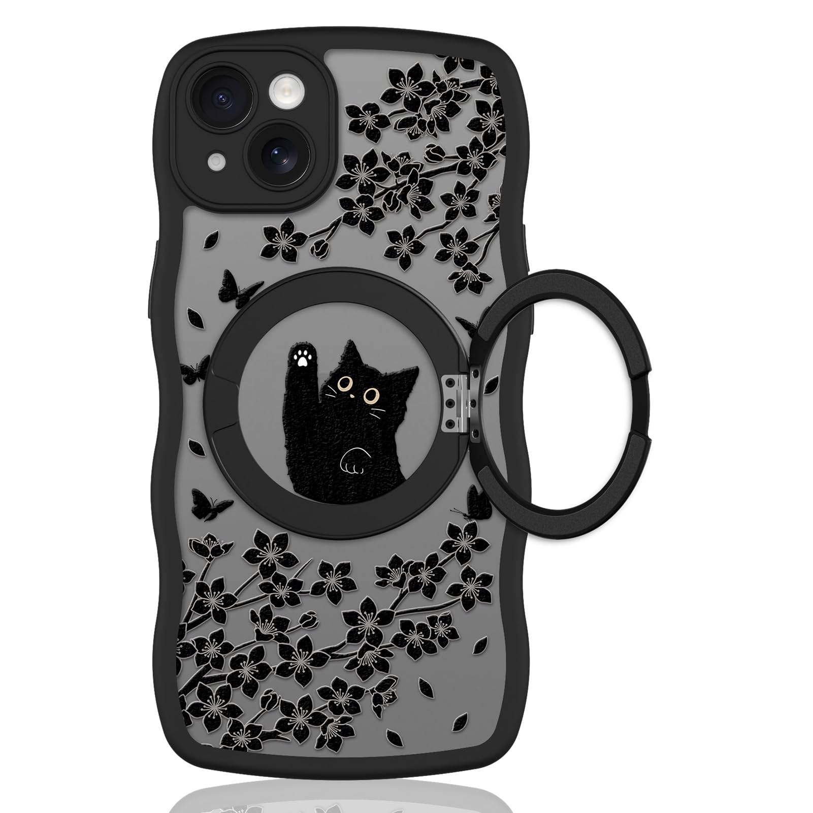 Cute Magnetic Case for iPhone 14 Case [ Compatible with MagSafe ] with Black Cat Cats Pattern Design for Women Girls Boys, Soft Bumper Hard Back Kawaii Animal Protective Phone Cover