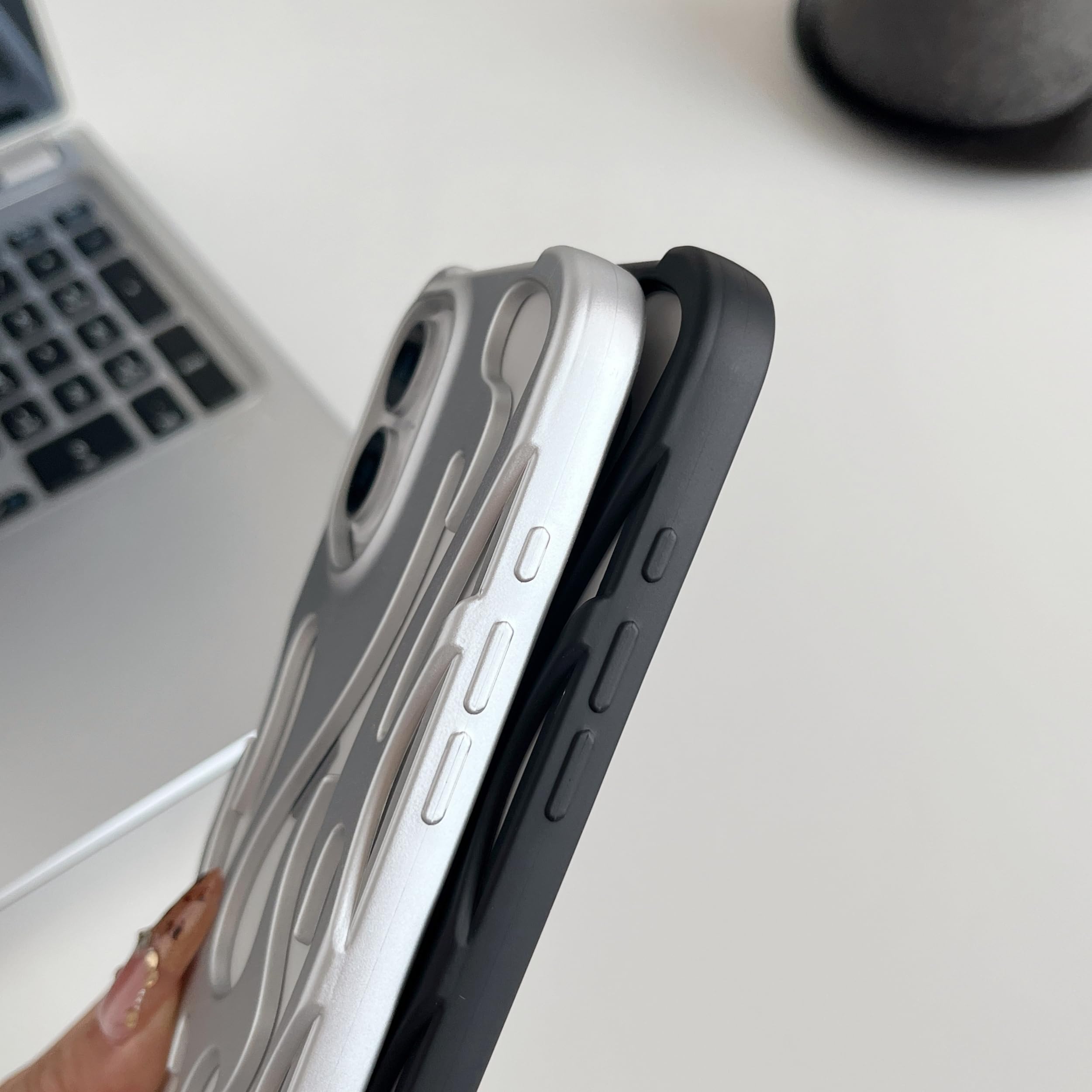 Heat Dissipation for iPhone Case, Solid Color Hollow Flame Matte Soft Phone Case (Silver,for iPhone 16)