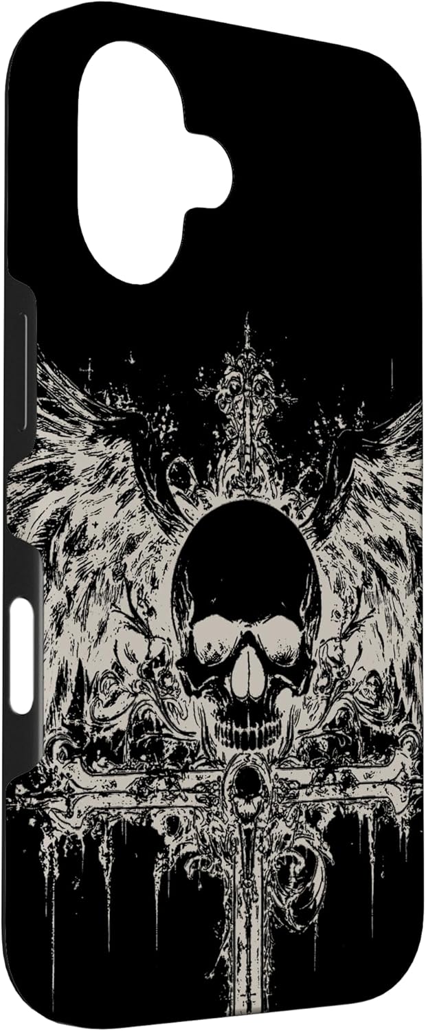 Skull Cross Y2K Goth Alt Grunge Aesthetic Gothic Emo Wings Case for iPhone 16
