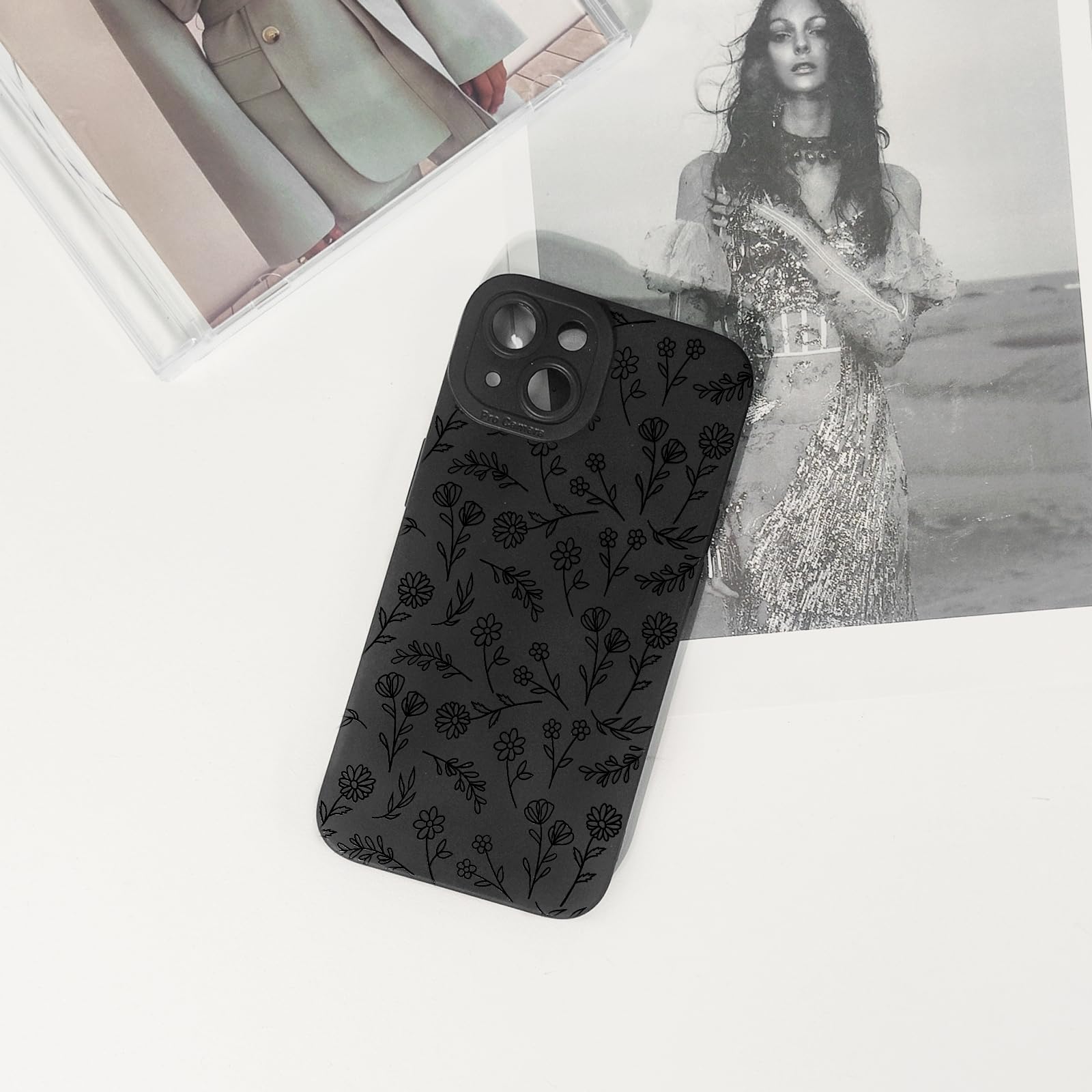 Lovmooful Compatible for iPhone 13 Case Cute Cool Star Black Design for Girls Women Soft TPU Shockproof Protective Girly for iPhone 13-Black Star