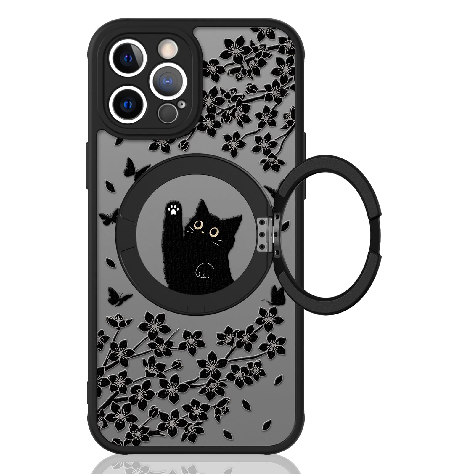 Cute Magnetic Case for iPhone 14 Case [ Compatible with MagSafe ] with Black Cat Cats Pattern Design for Women Girls Boys, Soft Bumper Hard Back Kawaii Animal Protective Phone Cover