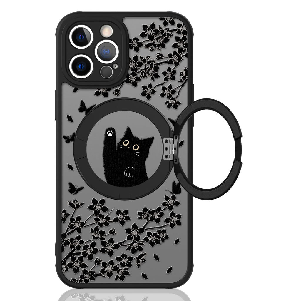 Cute Magnetic Case for iPhone 14 Case [ Compatible with MagSafe ] with Black Cat Cats Pattern Design for Women Girls Boys, Soft Bumper Hard Back Kawaii Animal Protective Phone Cover
