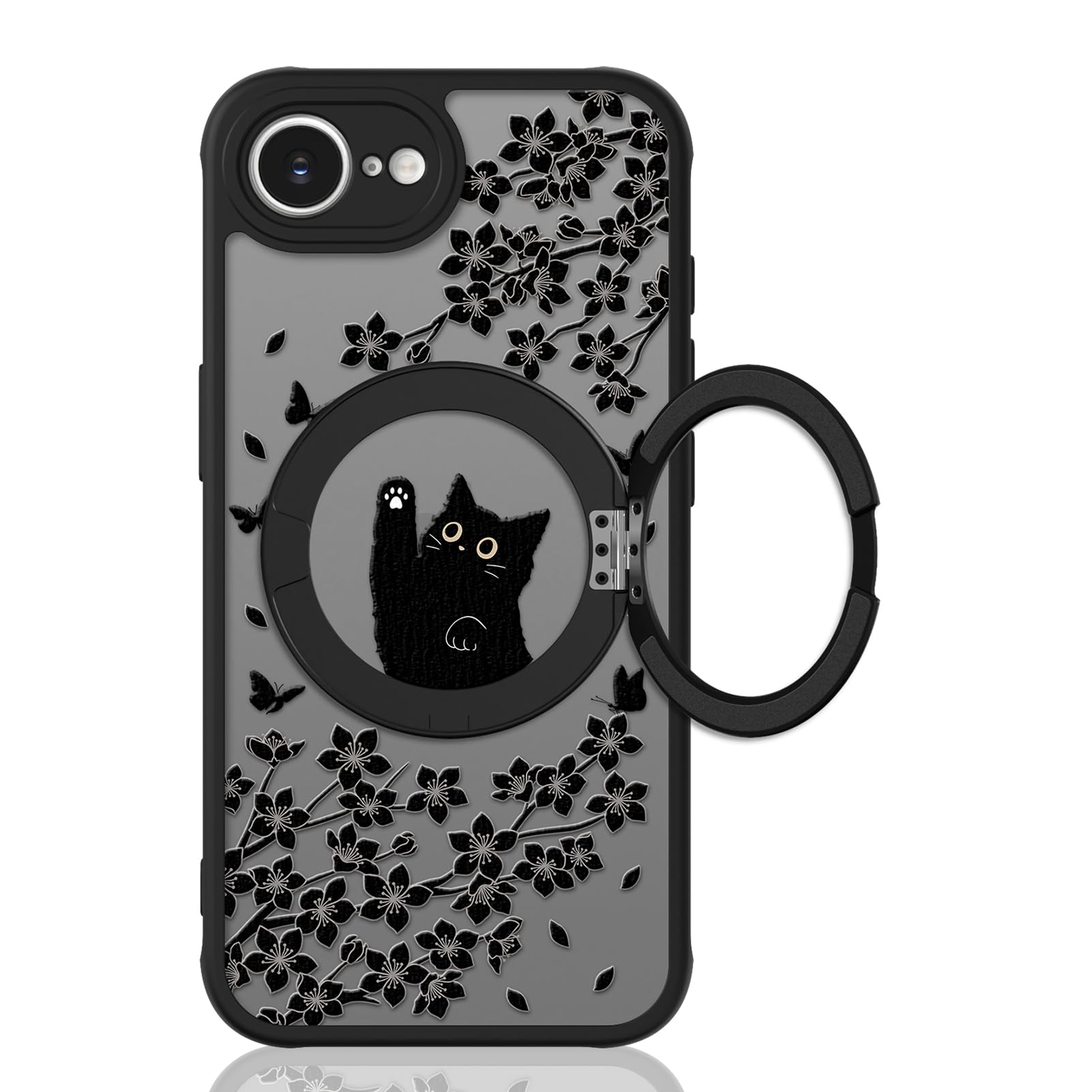 Cute Magnetic Case for iPhone 14 Case [ Compatible with MagSafe ] with Black Cat Cats Pattern Design for Women Girls Boys, Soft Bumper Hard Back Kawaii Animal Protective Phone Cover