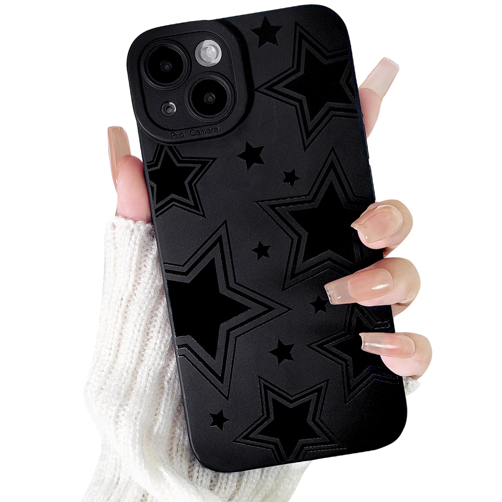 Lovmooful Compatible for iPhone 13 Case Cute Cool Star Black Design for Girls Women Soft TPU Shockproof Protective Girly for iPhone 13-Black Star
