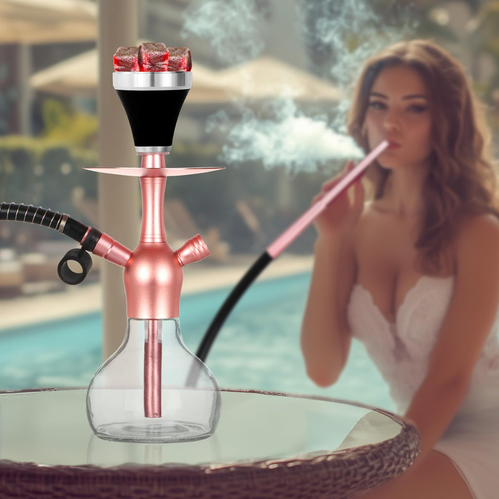 2-Hose Small Green Glass Hookah Set - Portable Water Shisha Pipe