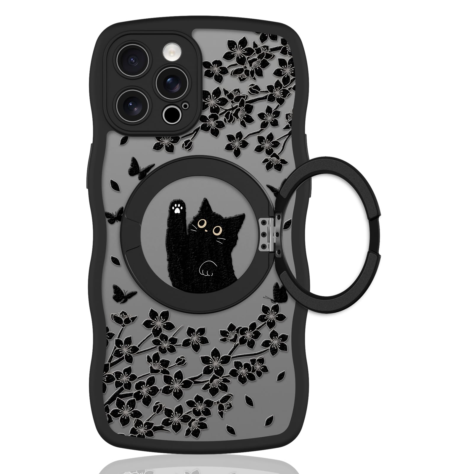 Cute Magnetic Case for iPhone 14 Case [ Compatible with MagSafe ] with Black Cat Cats Pattern Design for Women Girls Boys, Soft Bumper Hard Back Kawaii Animal Protective Phone Cover