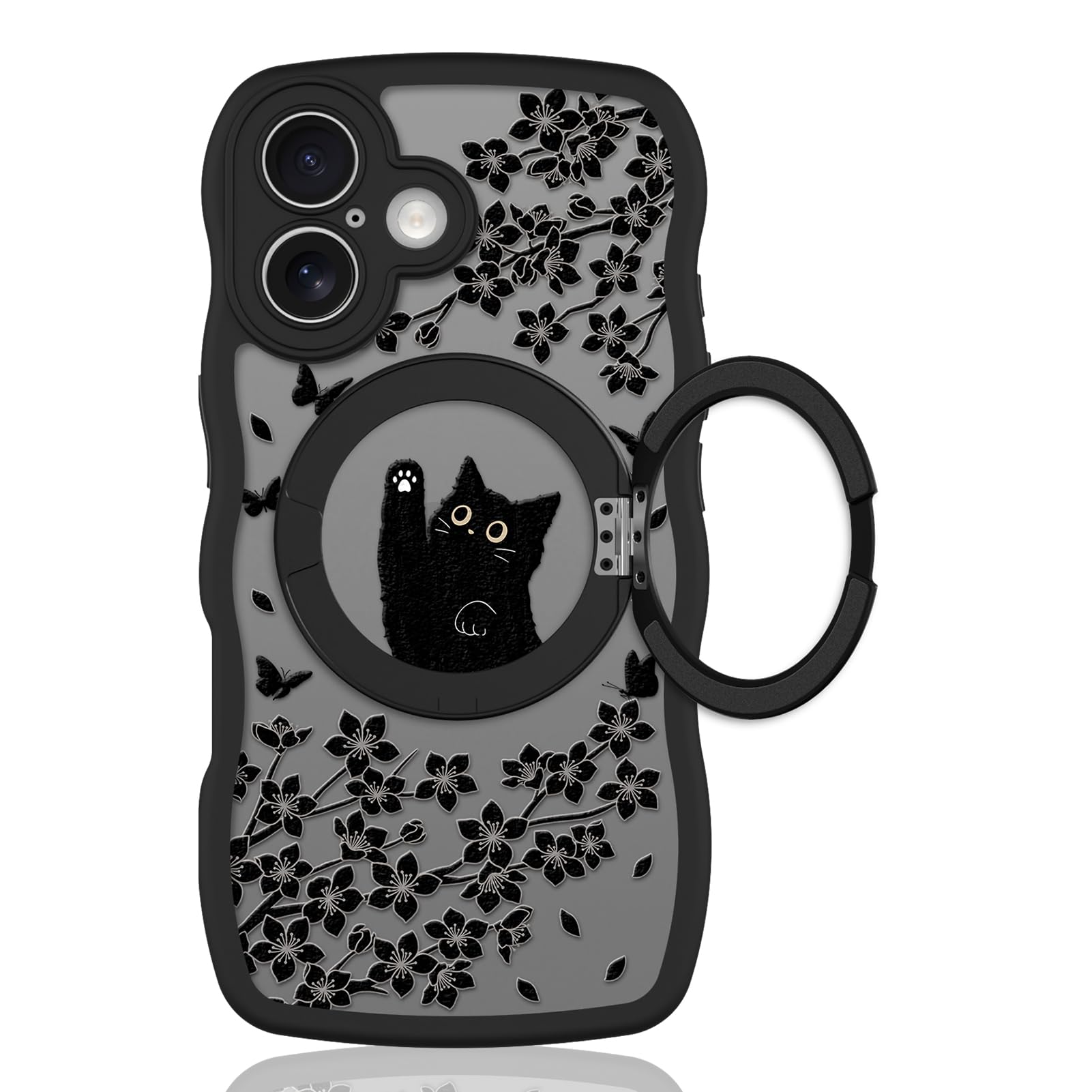 Cute Magnetic Case for iPhone 14 Case [ Compatible with MagSafe ] with Black Cat Cats Pattern Design for Women Girls Boys, Soft Bumper Hard Back Kawaii Animal Protective Phone Cover