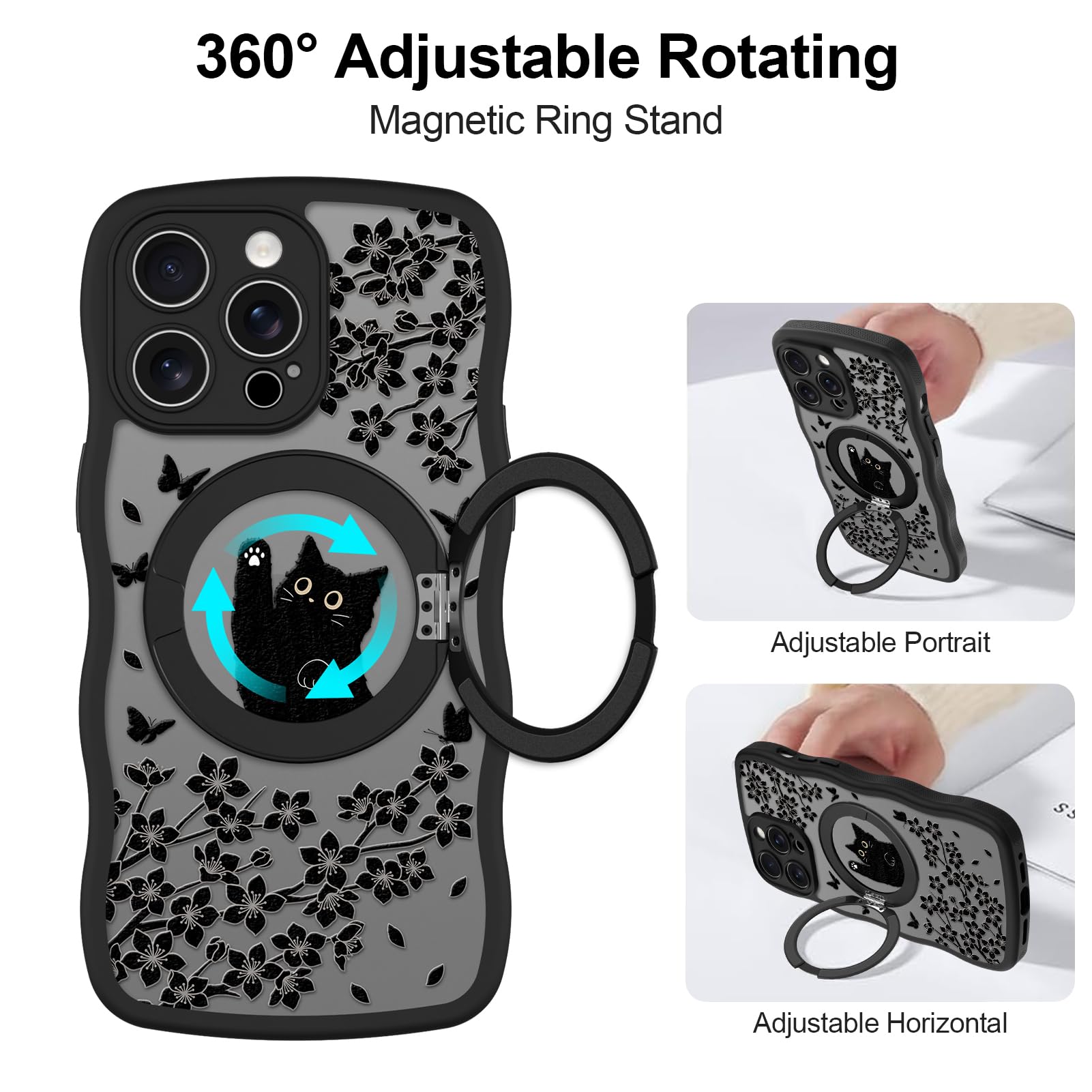 Cute Magnetic Case for iPhone 14 Case [ Compatible with MagSafe ] with Black Cat Cats Pattern Design for Women Girls Boys, Soft Bumper Hard Back Kawaii Animal Protective Phone Cover