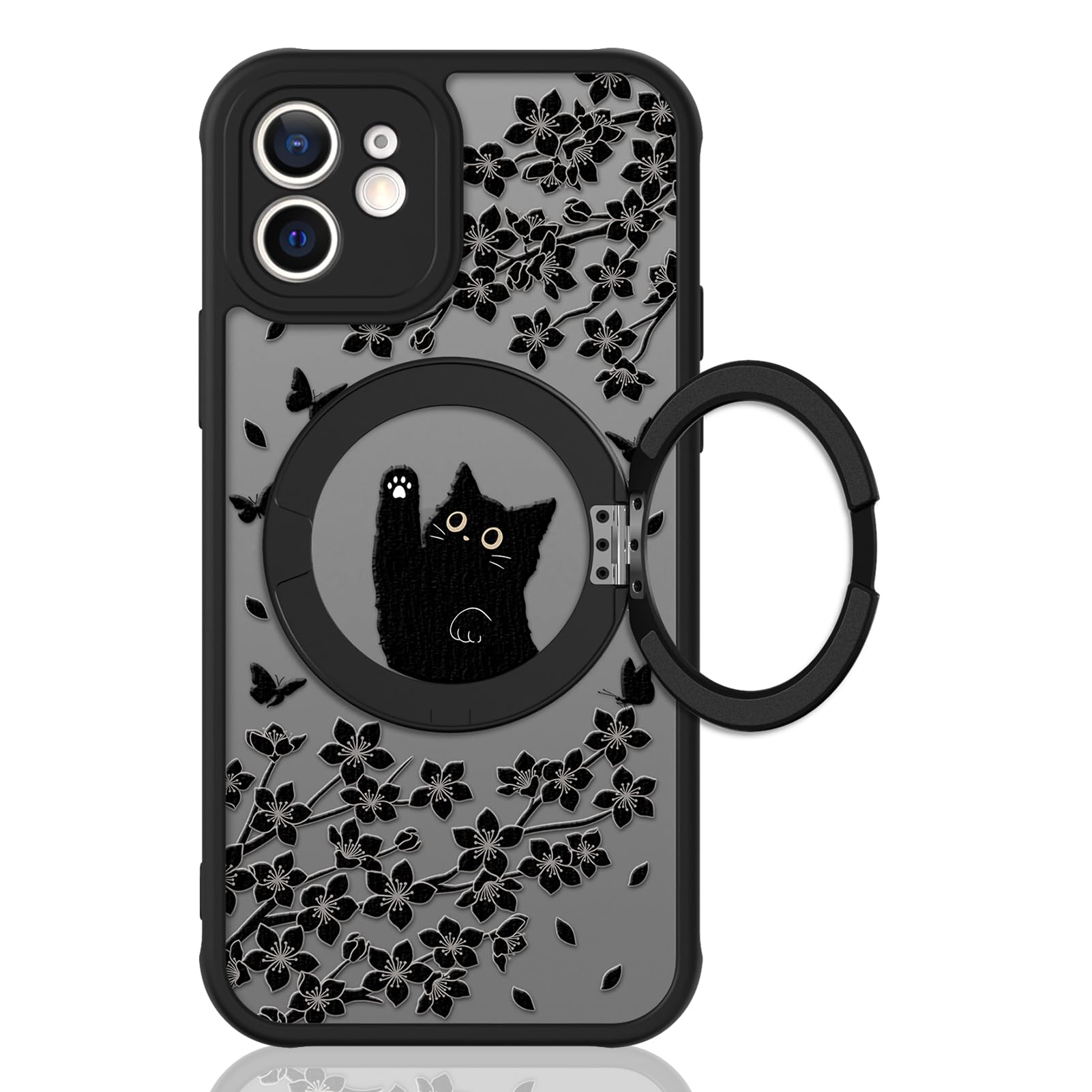 Cute Magnetic Case for iPhone 14 Case [ Compatible with MagSafe ] with Black Cat Cats Pattern Design for Women Girls Boys, Soft Bumper Hard Back Kawaii Animal Protective Phone Cover