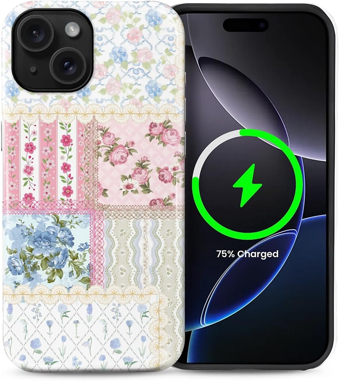 ZHEGAILIAN Magnetic Case for iPhone 15,Compatible with MagSafe Hard Shell + Soft Silicone 2 in 1 Hybrid Shockproof Bumper Drop Protective Case Retro Black Cat Guitar