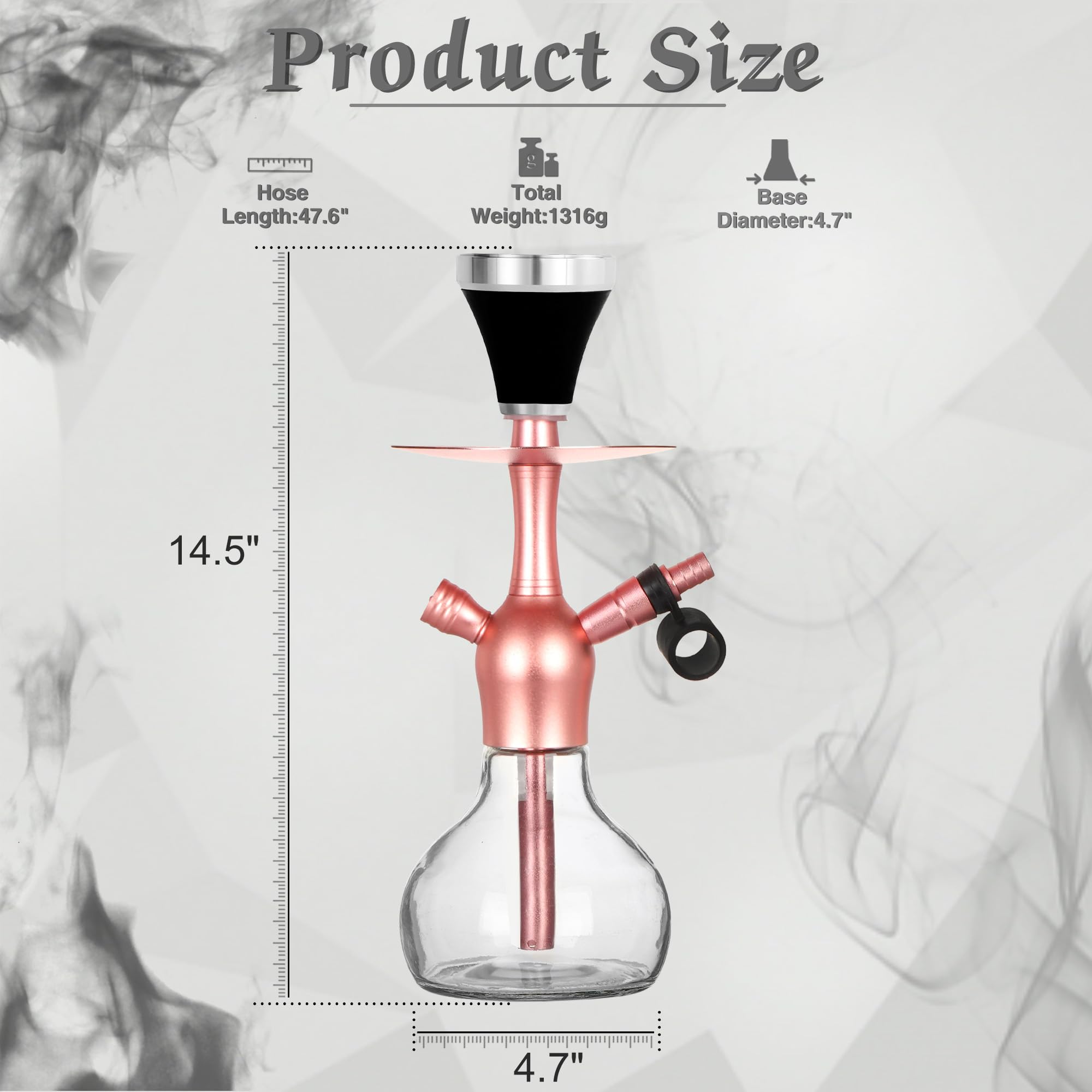 2-Hose Small Green Glass Hookah Set - Portable Water Shisha Pipe