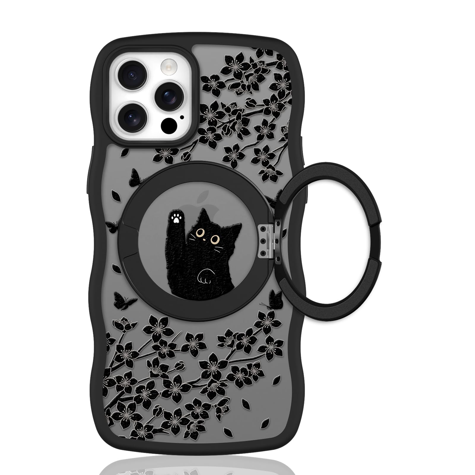 Cute Magnetic Case for iPhone 14 Case [ Compatible with MagSafe ] with Black Cat Cats Pattern Design for Women Girls Boys, Soft Bumper Hard Back Kawaii Animal Protective Phone Cover