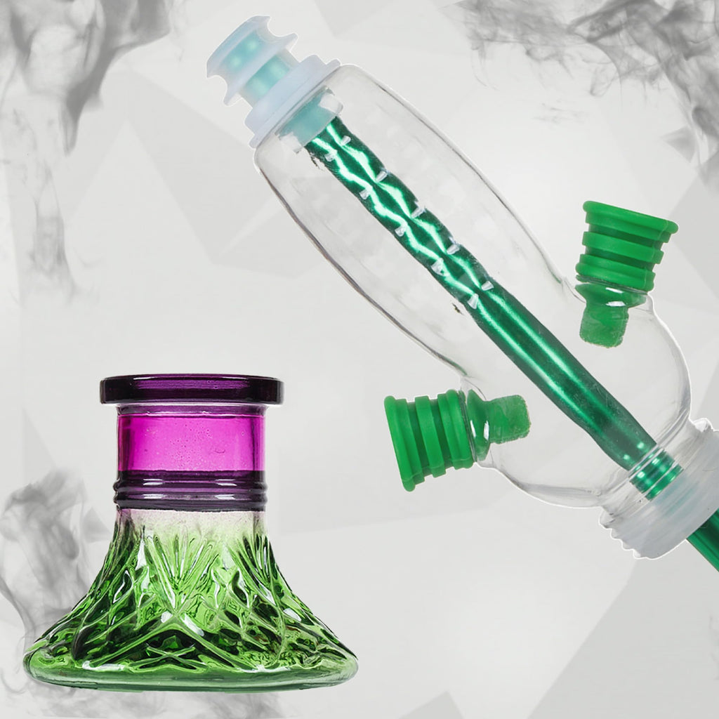 2-Hose Small Green Glass Hookah Set - Portable Water Shisha Pipe