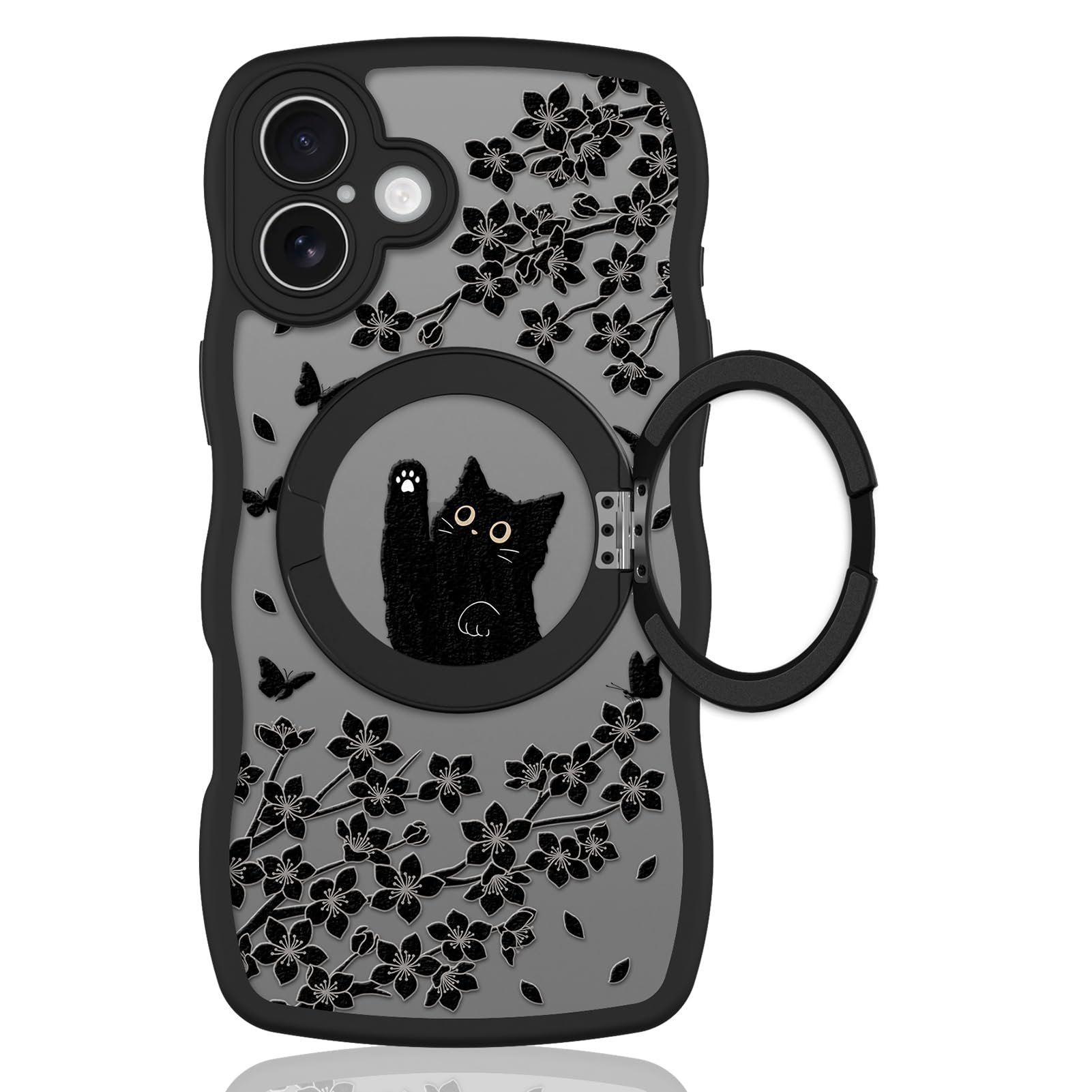 Cute Magnetic Case for iPhone 14 Case [ Compatible with MagSafe ] with Black Cat Cats Pattern Design for Women Girls Boys, Soft Bumper Hard Back Kawaii Animal Protective Phone Cover