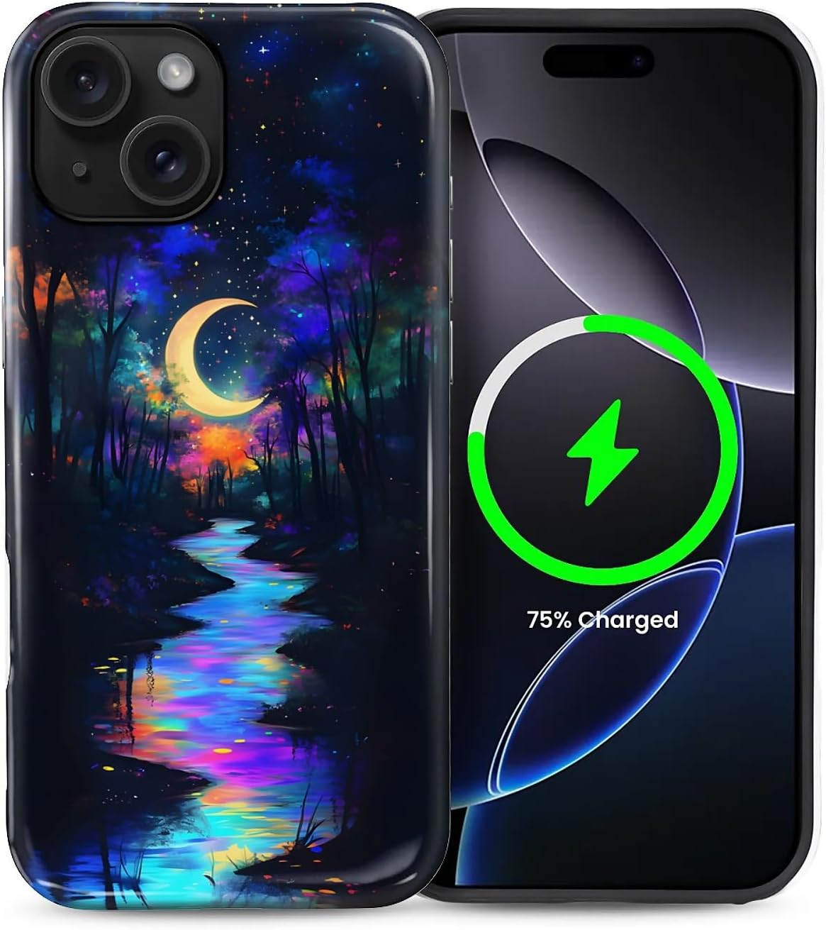 ZHEGAILIAN Magnetic Case for iPhone 15,Compatible with MagSafe Hard Shell + Soft Silicone 2 in 1 Hybrid Shockproof Bumper Drop Protective Case Retro Black Cat Guitar