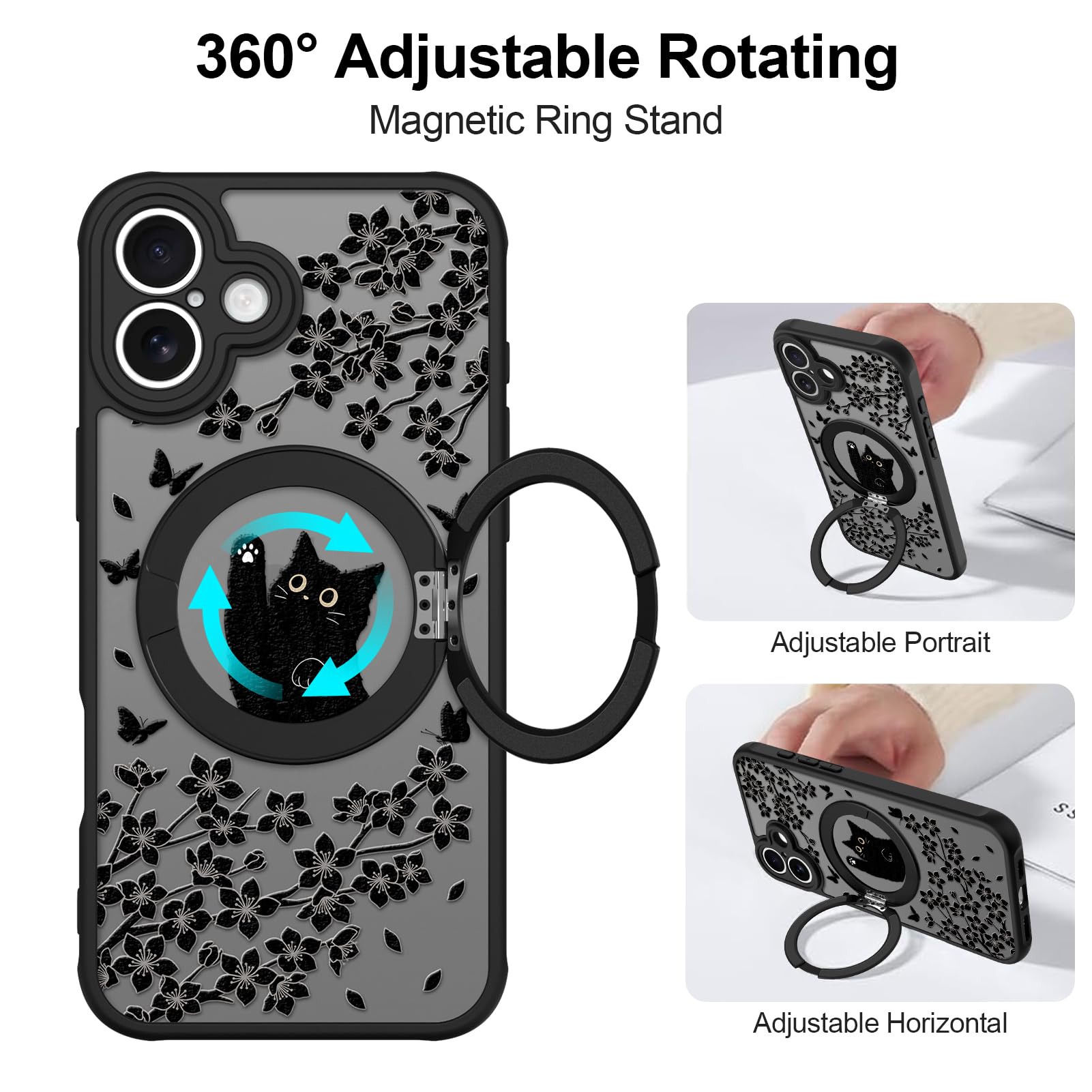 Cute Magnetic Case for iPhone 14 Case [ Compatible with MagSafe ] with Black Cat Cats Pattern Design for Women Girls Boys, Soft Bumper Hard Back Kawaii Animal Protective Phone Cover