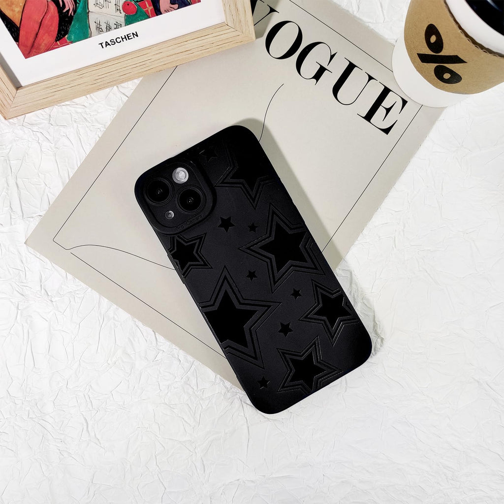 Lovmooful Compatible for iPhone 13 Case Cute Cool Star Black Design for Girls Women Soft TPU Shockproof Protective Girly for iPhone 13-Black Star