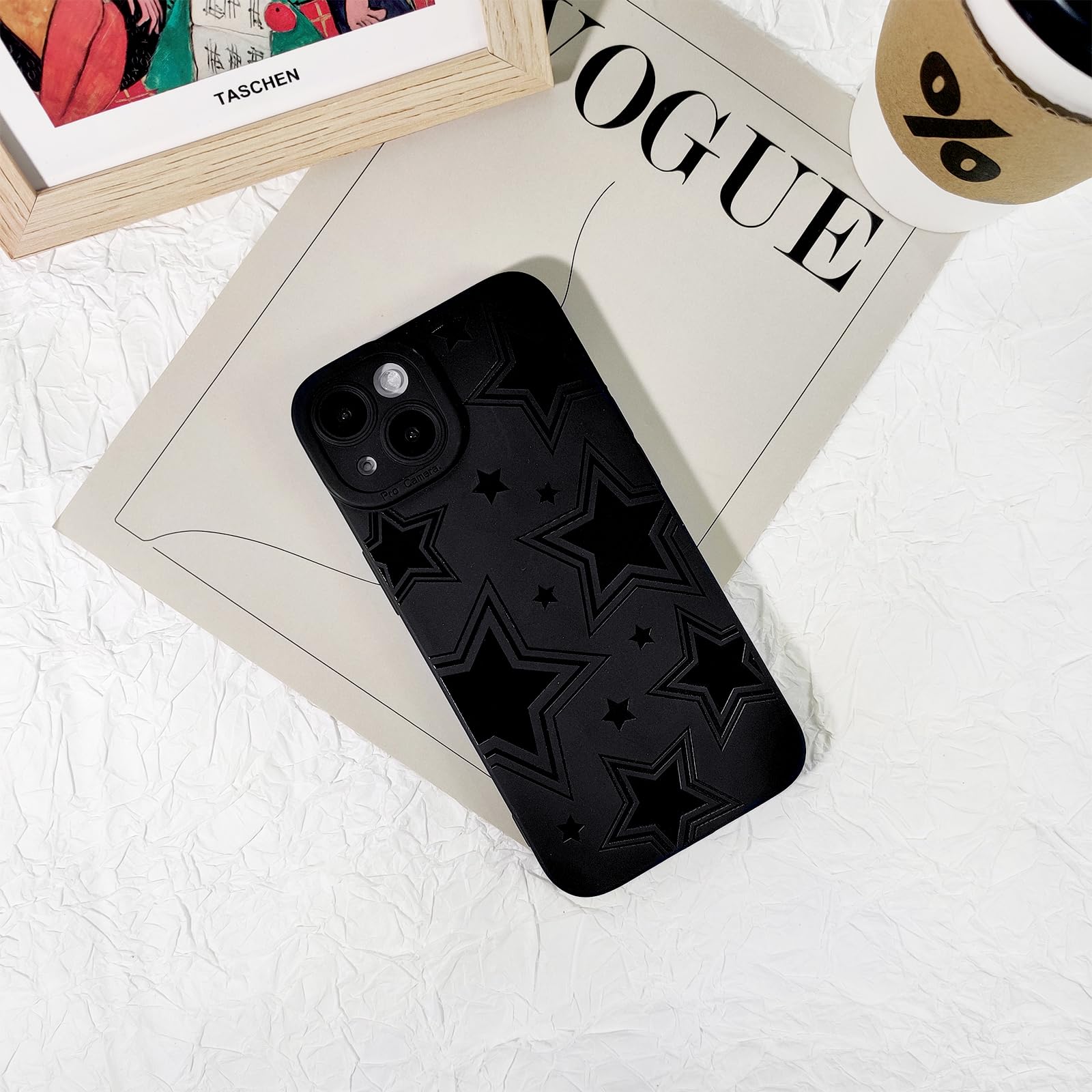 Lovmooful Compatible for iPhone 13 Case Cute Cool Star Black Design for Girls Women Soft TPU Shockproof Protective Girly for iPhone 13-Black Star