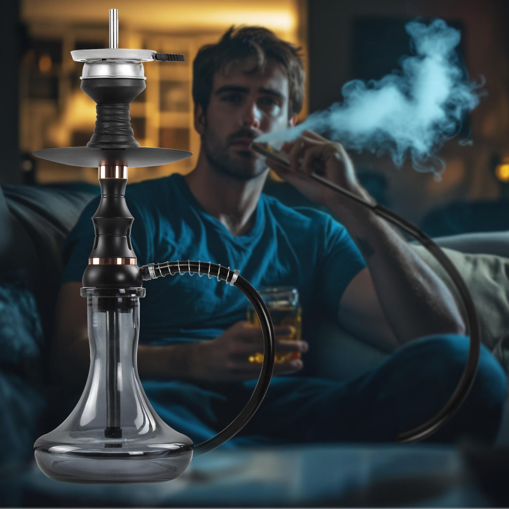 2-Hose Small Green Glass Hookah Set - Portable Water Shisha Pipe