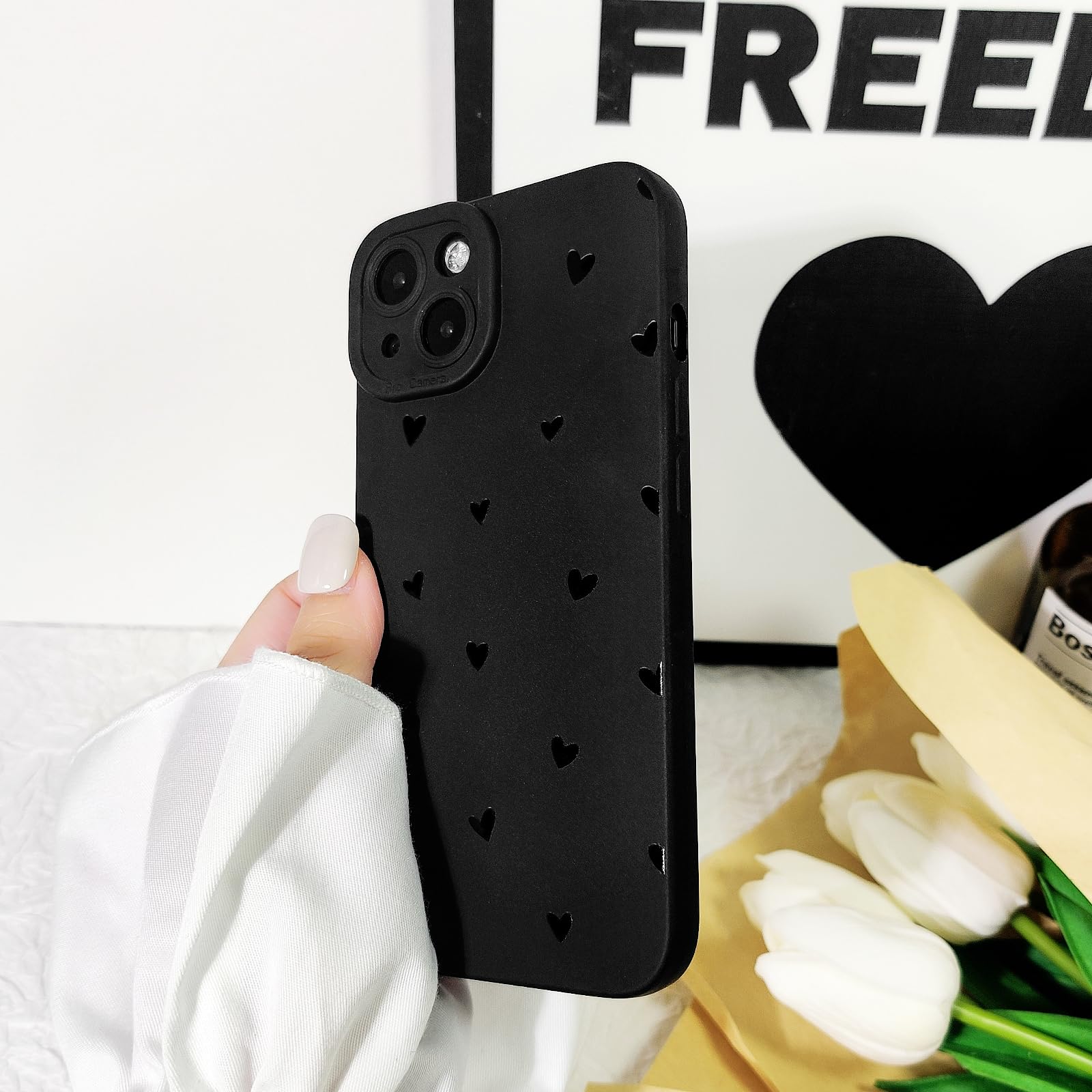 Lovmooful Compatible for iPhone 13 Case Cute Cool Star Black Design for Girls Women Soft TPU Shockproof Protective Girly for iPhone 13-Black Star