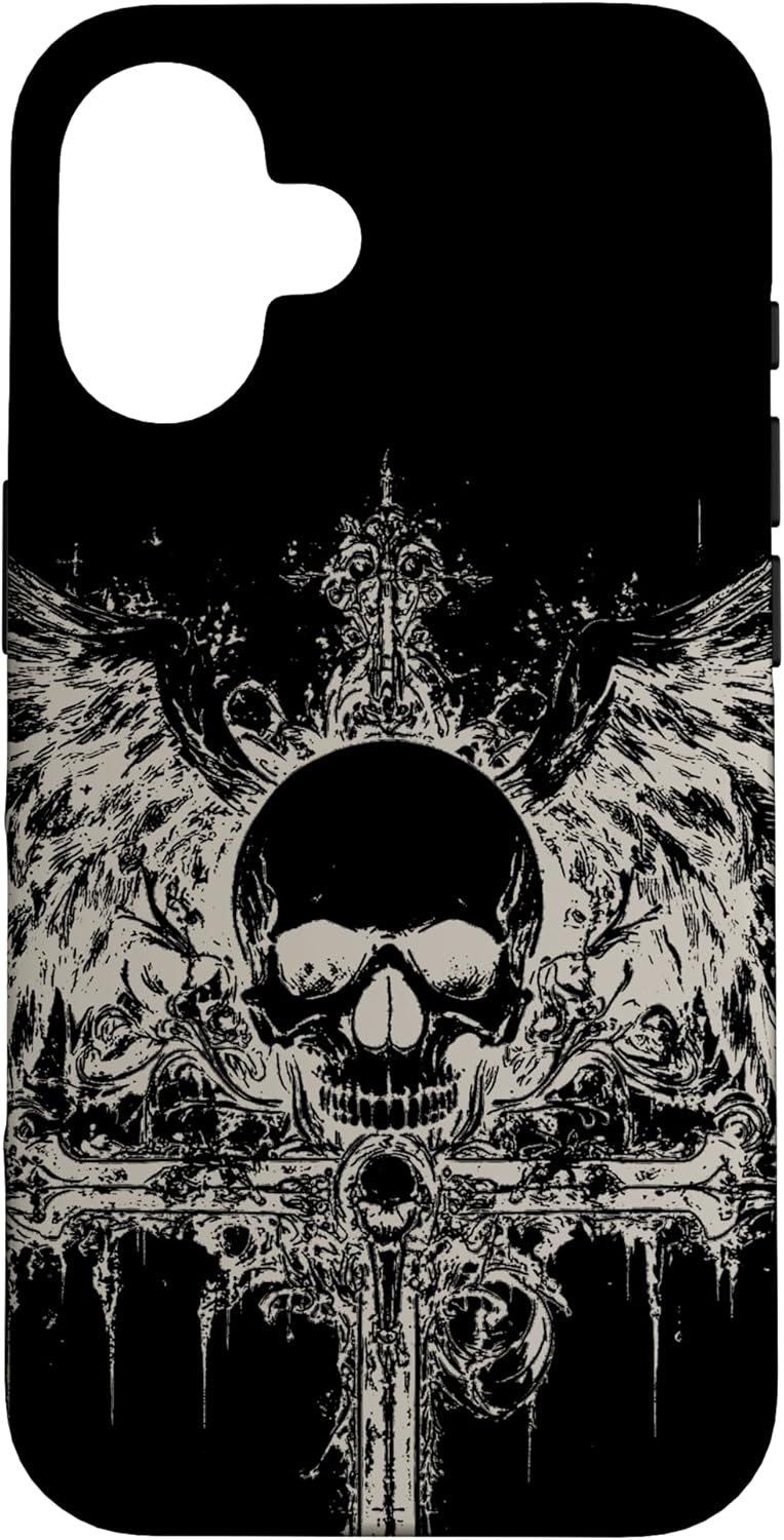 Skull Cross Y2K Goth Alt Grunge Aesthetic Gothic Emo Wings Case for iPhone 16
