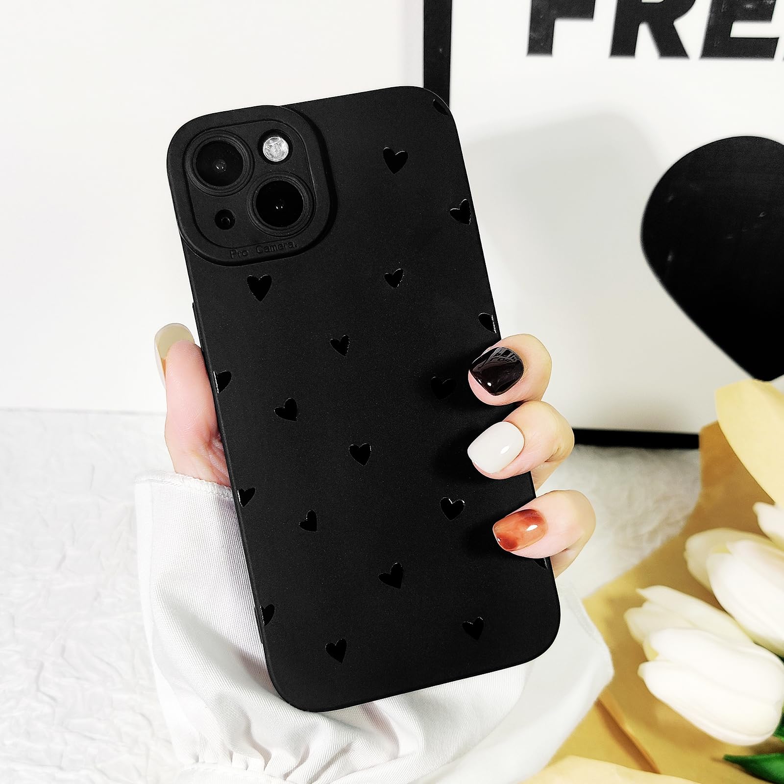 Lovmooful Compatible for iPhone 13 Case Cute Cool Star Black Design for Girls Women Soft TPU Shockproof Protective Girly for iPhone 13-Black Star