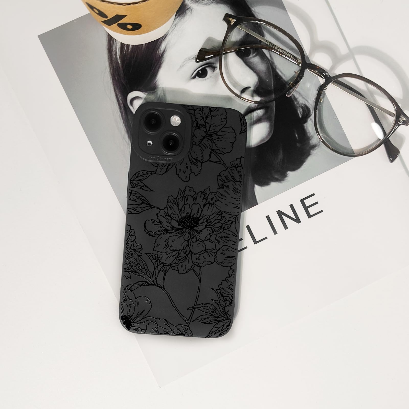 Lovmooful Compatible for iPhone 13 Case Cute Cool Star Black Design for Girls Women Soft TPU Shockproof Protective Girly for iPhone 13-Black Star