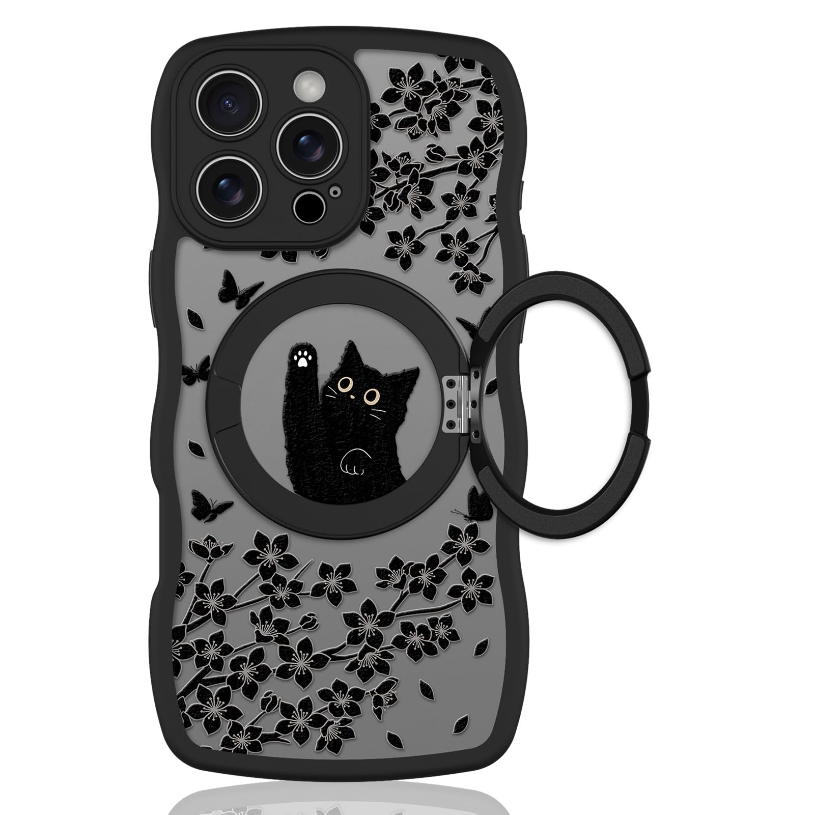 Cute Magnetic Case for iPhone 14 Case [ Compatible with MagSafe ] with Black Cat Cats Pattern Design for Women Girls Boys, Soft Bumper Hard Back Kawaii Animal Protective Phone Cover