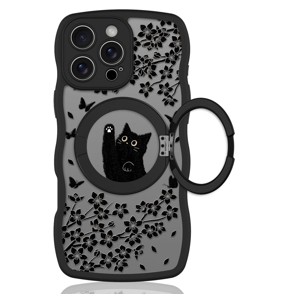 Cute Magnetic Case for iPhone 14 Case [ Compatible with MagSafe ] with Black Cat Cats Pattern Design for Women Girls Boys, Soft Bumper Hard Back Kawaii Animal Protective Phone Cover