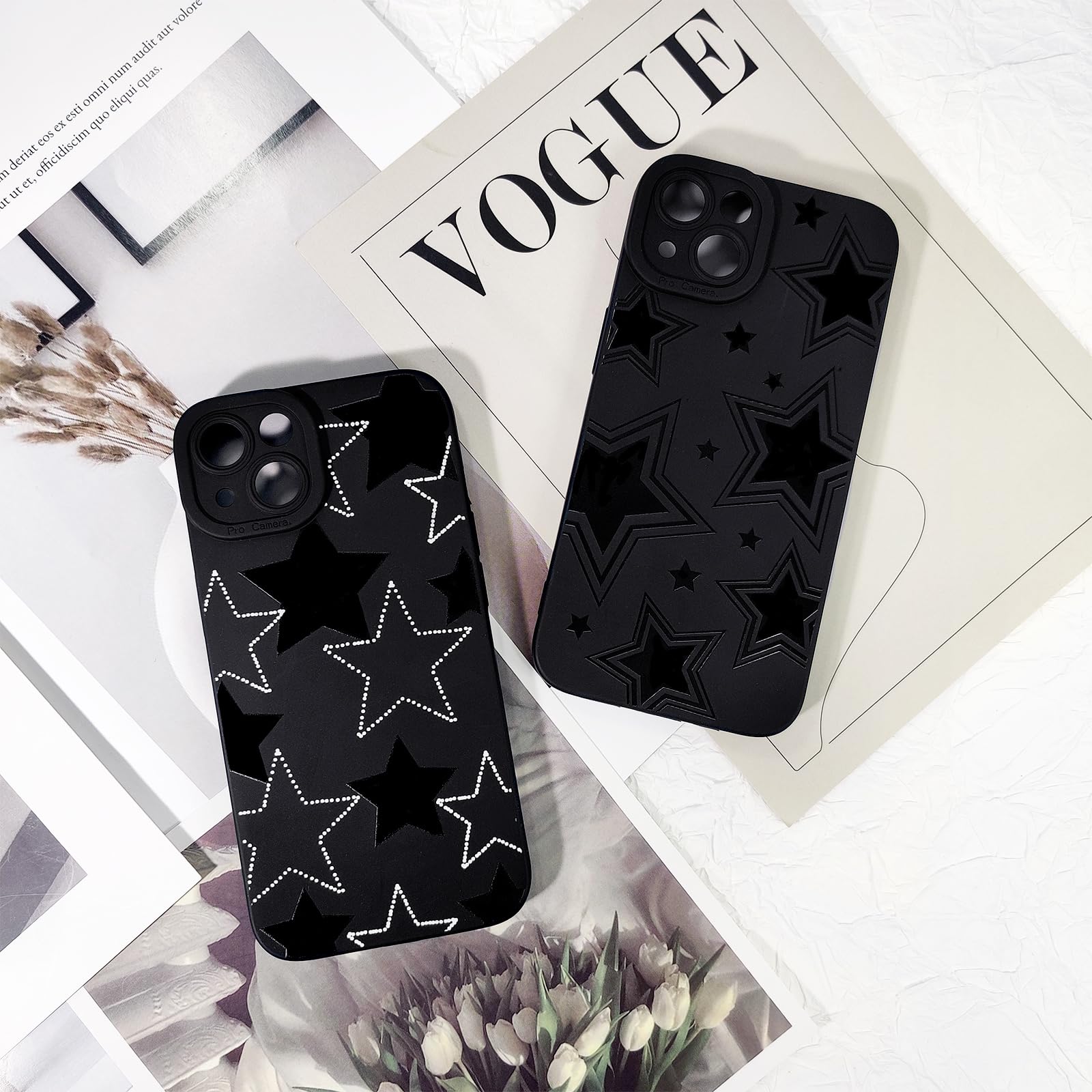 Lovmooful Compatible for iPhone 13 Case Cute Cool Star Black Design for Girls Women Soft TPU Shockproof Protective Girly for iPhone 13-Black Star
