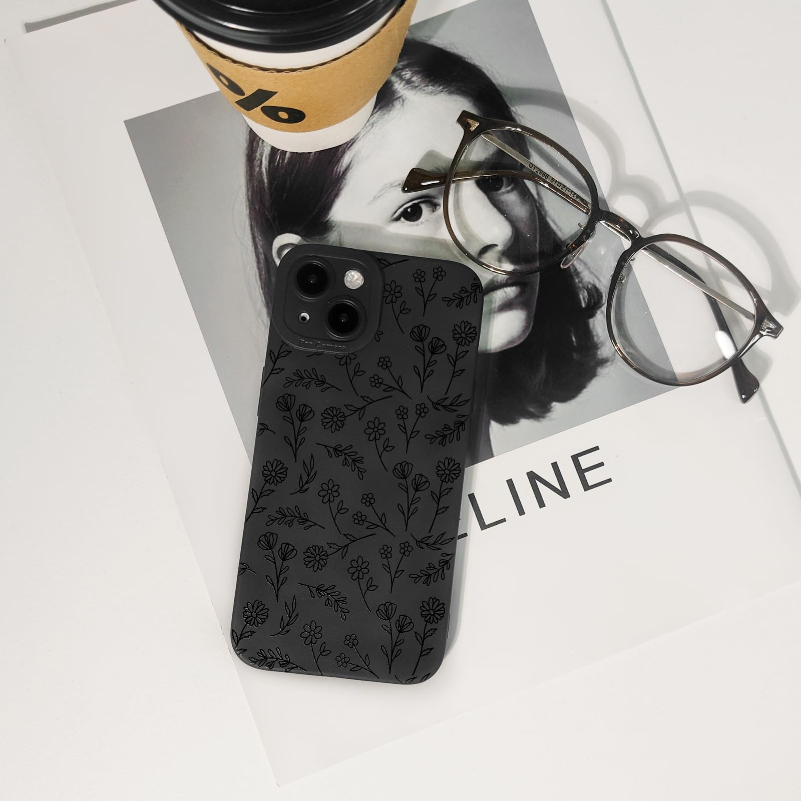 Lovmooful Compatible for iPhone 13 Case Cute Cool Star Black Design for Girls Women Soft TPU Shockproof Protective Girly for iPhone 13-Black Star
