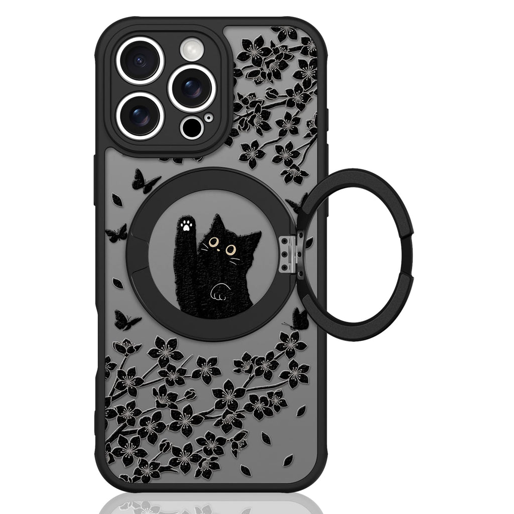 Cute Magnetic Case for iPhone 14 Case [ Compatible with MagSafe ] with Black Cat Cats Pattern Design for Women Girls Boys, Soft Bumper Hard Back Kawaii Animal Protective Phone Cover