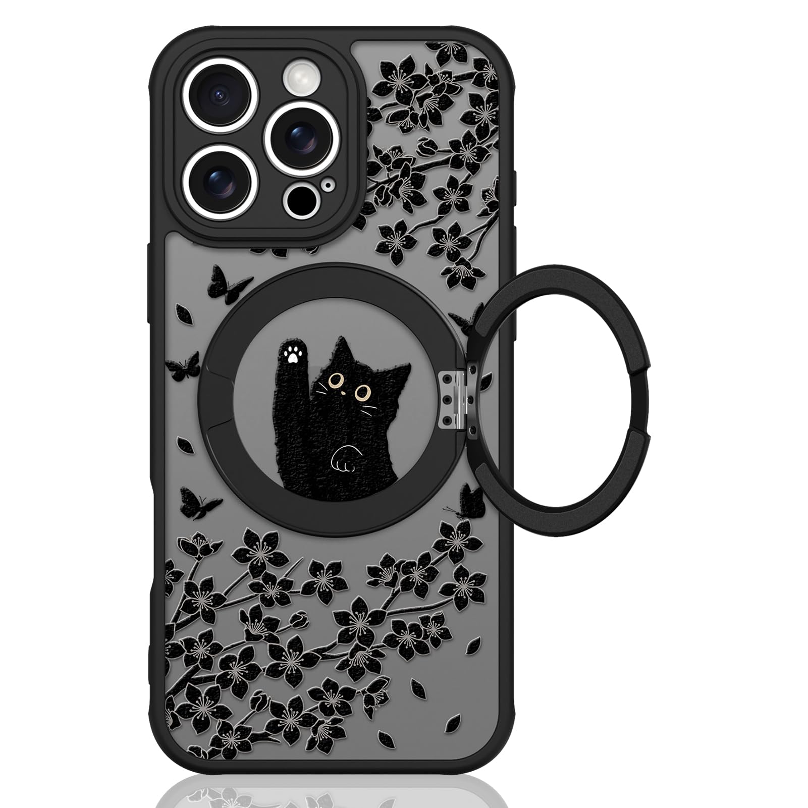 Cute Magnetic Case for iPhone 14 Case [ Compatible with MagSafe ] with Black Cat Cats Pattern Design for Women Girls Boys, Soft Bumper Hard Back Kawaii Animal Protective Phone Cover