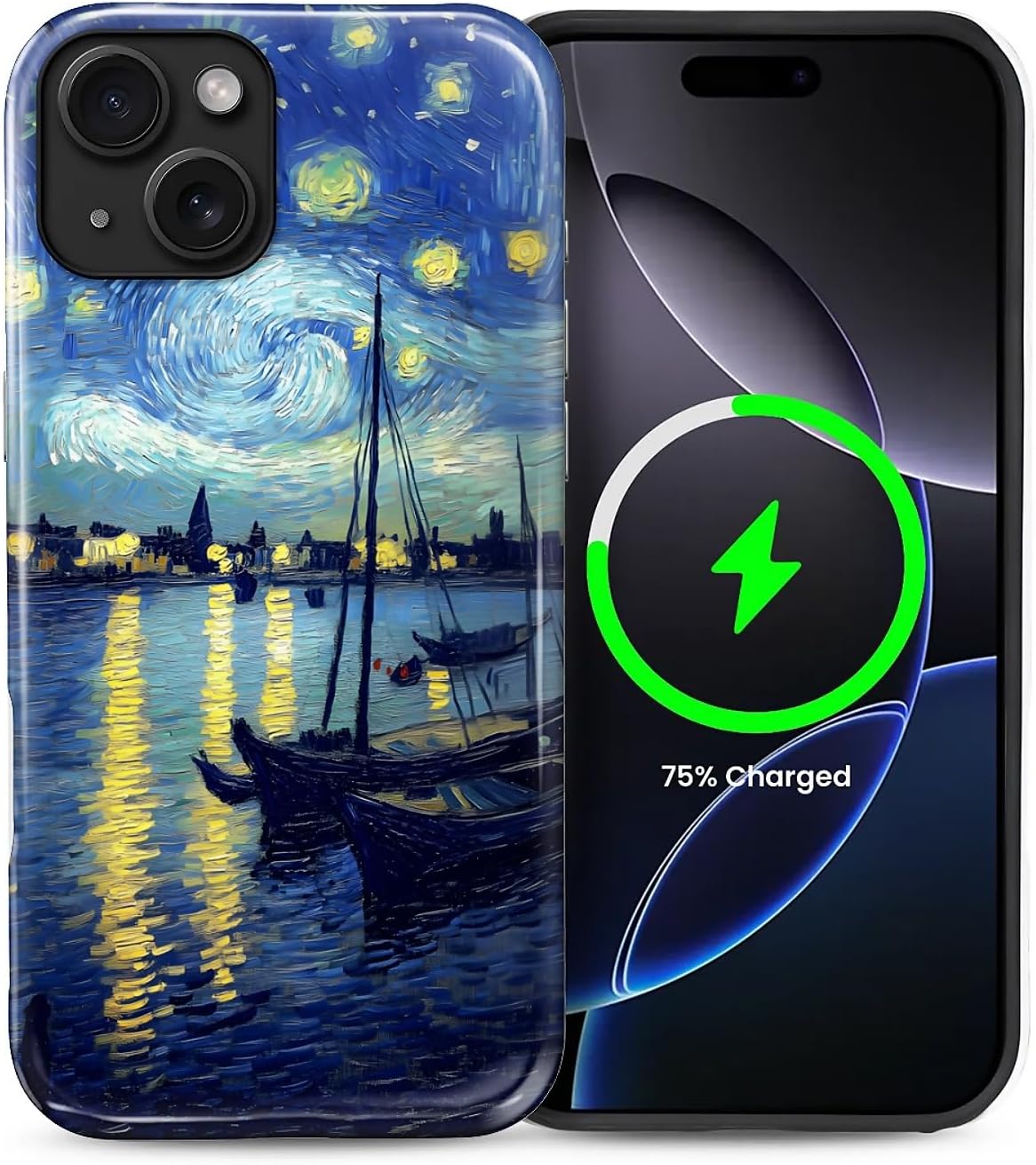 ZHEGAILIAN Magnetic Case for iPhone 15,Compatible with MagSafe Hard Shell + Soft Silicone 2 in 1 Hybrid Shockproof Bumper Drop Protective Case Retro Black Cat Guitar