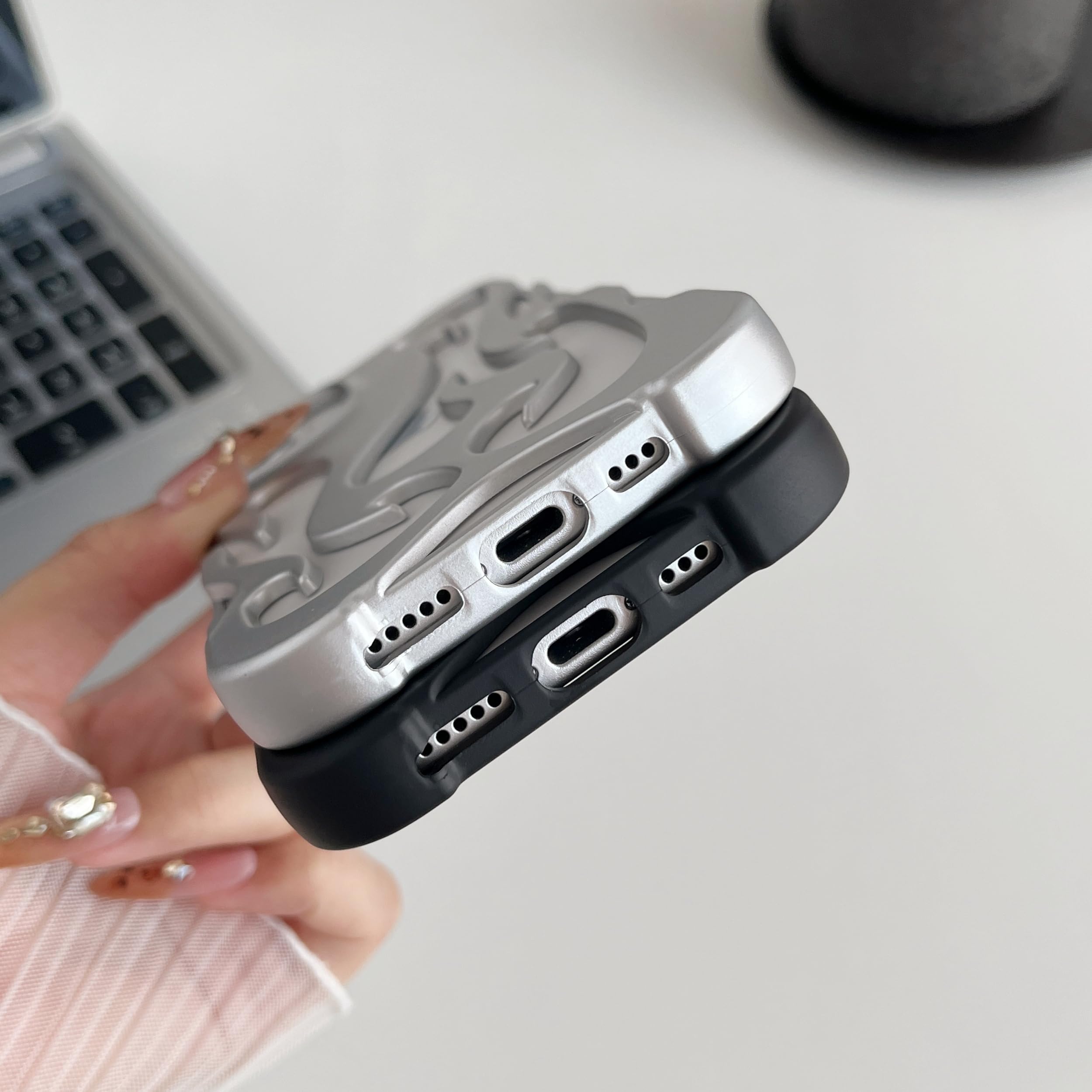 Heat Dissipation for iPhone Case, Solid Color Hollow Flame Matte Soft Phone Case (Silver,for iPhone 16)