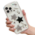 for iPhone 13 Case Bling Stars 3D Hearts Diamond Twinkle Star Glitter Y2K Spark Luxury Girly Aesthetic Personalized Design for Women Girls Teens TPU Case, 6.1", Black