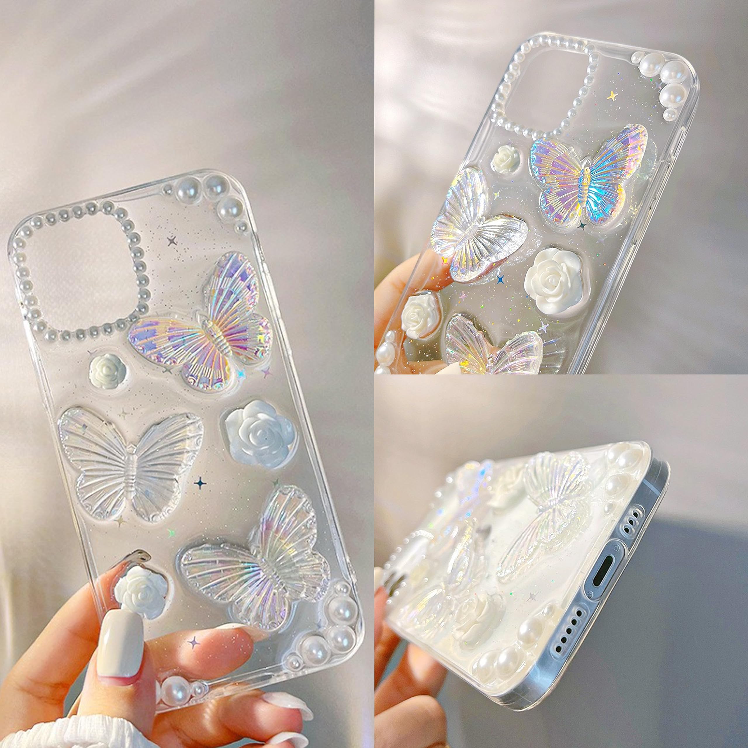 for iPhone 13 Case Bling Stars 3D Hearts Diamond Twinkle Star Glitter Y2K Spark Luxury Girly Aesthetic Personalized Design for Women Girls Teens TPU Case, 6.1", Black