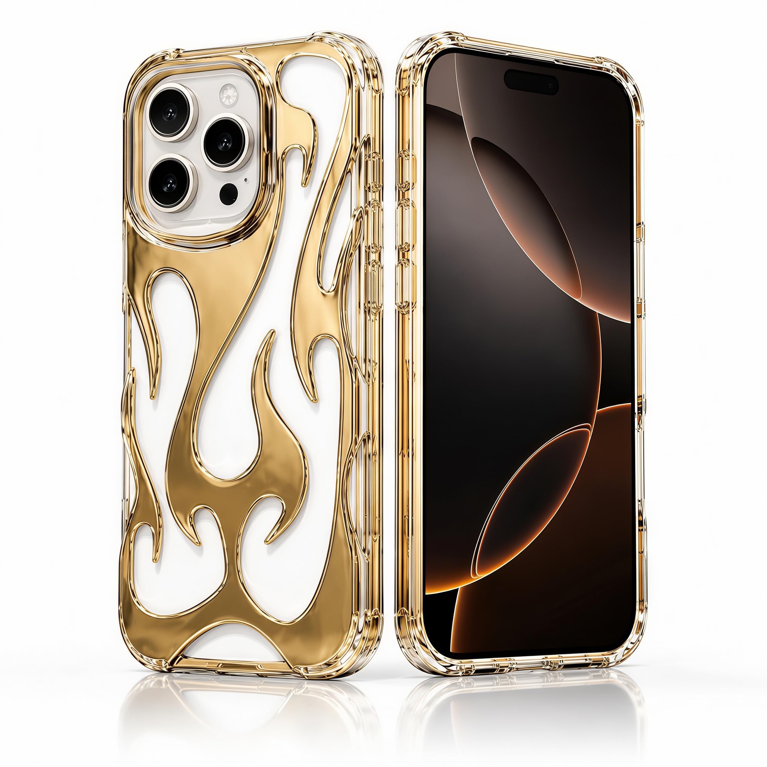 Gothic 3D Hollow Horror Devil Pattern Case for iPhone 16 Pro Max, [Luxury Chrome Color Plating] [Heat Dissipantion Thermal Design] Shockproof Bumper for Halloween- Silver