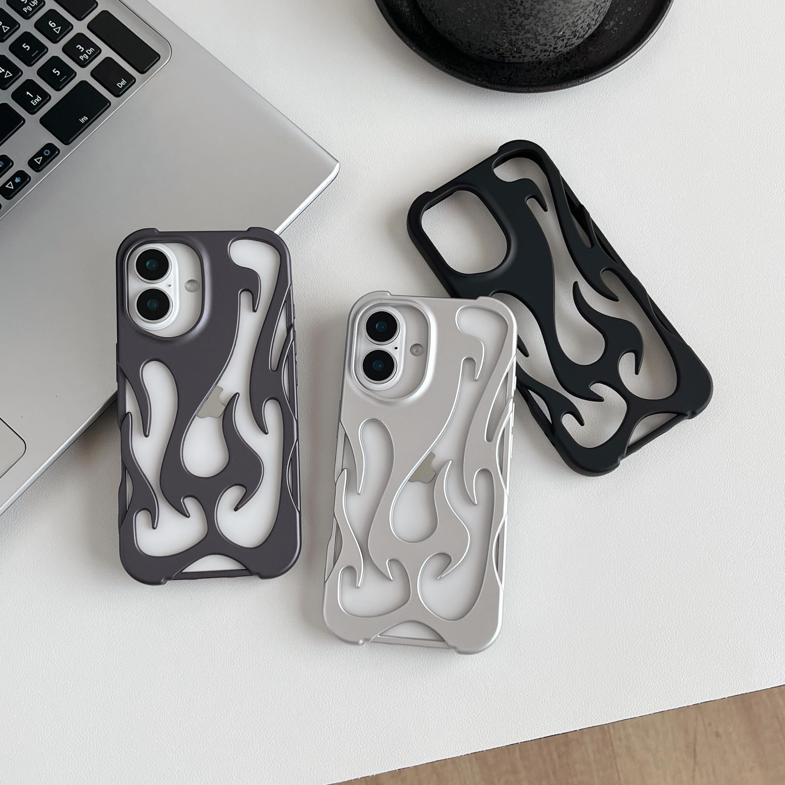 Heat Dissipation for iPhone Case, Solid Color Hollow Flame Matte Soft Phone Case (Silver,for iPhone 16)