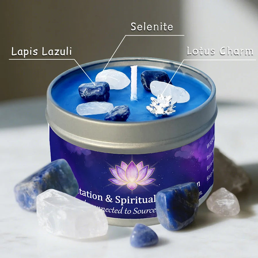Frankincense Sandalwood Crystal Scented Candle Meditation Spiritual Connection Aromatherapy Candle Yoga Room Decor Gift 3oz Tin
