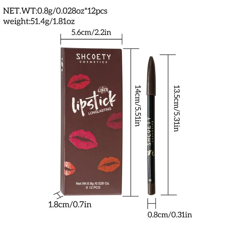 12pcs Lip Liner Pen 12 Colors Professional Lip Liner Pencil and Matte Lip Non-stick Cup Nude Lipstick Pencil SET