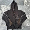 100% Cotton Men's Streetwear Zip-Up Hoodie Custom Black Rhinestone Embroidered Regular Fit Heavy Style Fleece Pocket
