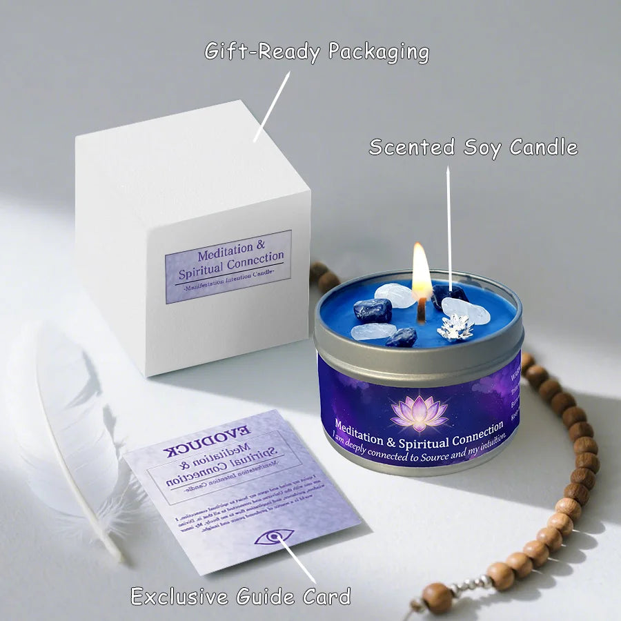 Frankincense Sandalwood Crystal Scented Candle Meditation Spiritual Connection Aromatherapy Candle Yoga Room Decor Gift 3oz Tin