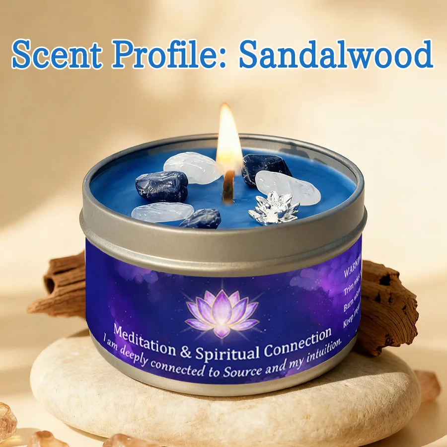 Frankincense Sandalwood Crystal Scented Candle Meditation Spiritual Connection Aromatherapy Candle Yoga Room Decor Gift 3oz Tin
