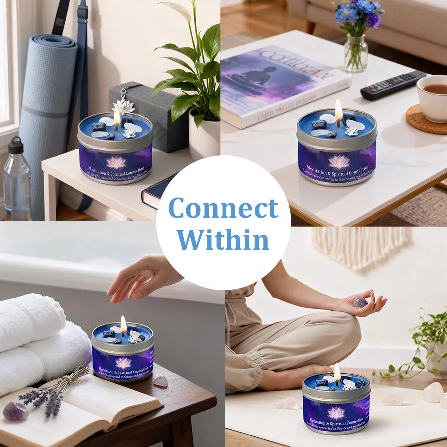 Frankincense Sandalwood Crystal Scented Candle Meditation Spiritual Connection Aromatherapy Candle Yoga Room Decor Gift 3oz Tin