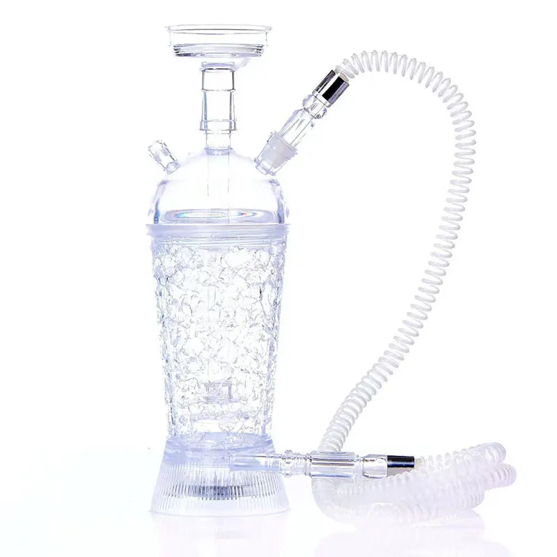 11.8" Hookah Set 2-Cracked Cup Hookah -Finished Acrylic Hookah with Pink LED Light-Shisha-Big Cloud,Pulls Beautiful