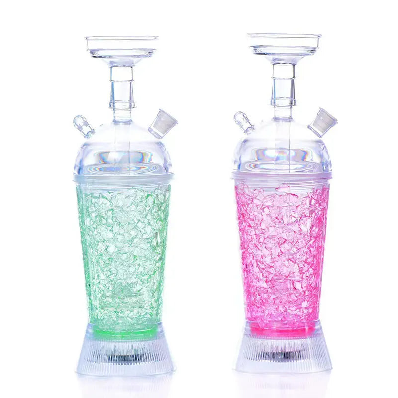 11.8" Hookah Set 2-Cracked Cup Hookah -Finished Acrylic Hookah with Pink LED Light-Shisha-Big Cloud,Pulls Beautiful