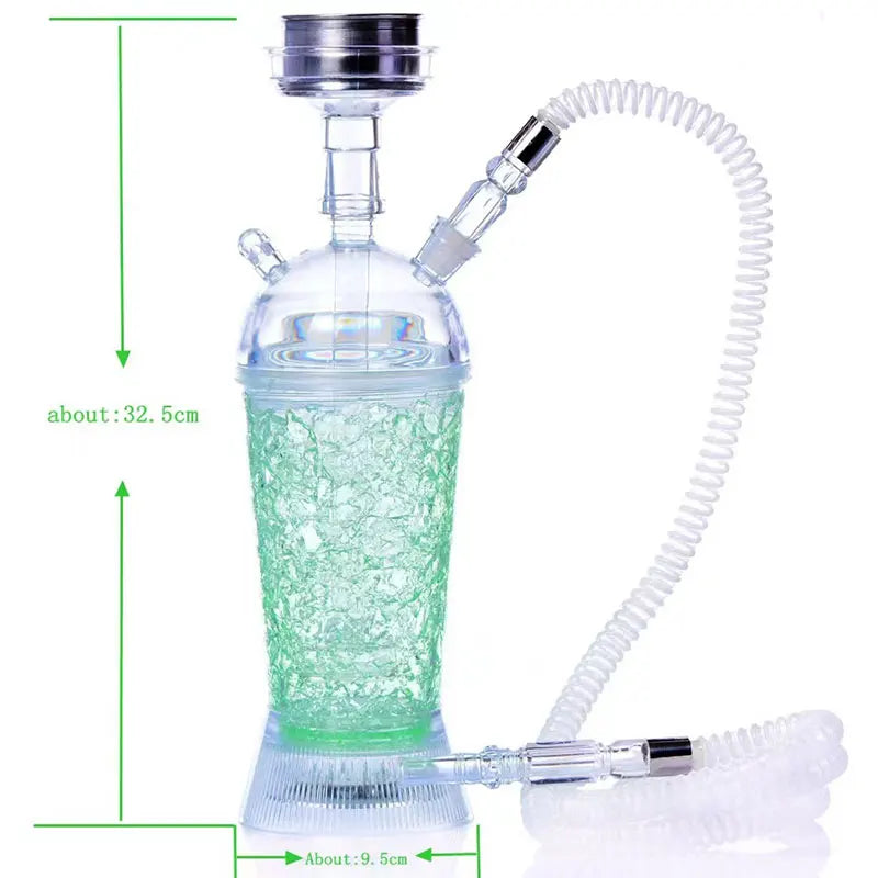 11.8" Hookah Set 2-Cracked Cup Hookah -Finished Acrylic Hookah with Pink LED Light-Shisha-Big Cloud,Pulls Beautiful