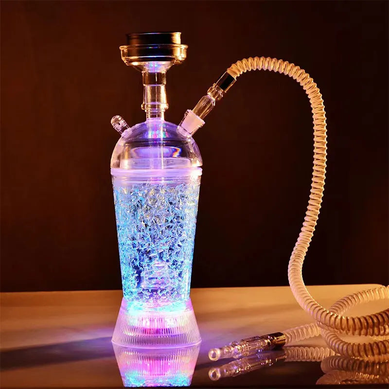 11.8" Hookah Set 2-Cracked Cup Hookah -Finished Acrylic Hookah with Pink LED Light-Shisha-Big Cloud,Pulls Beautiful