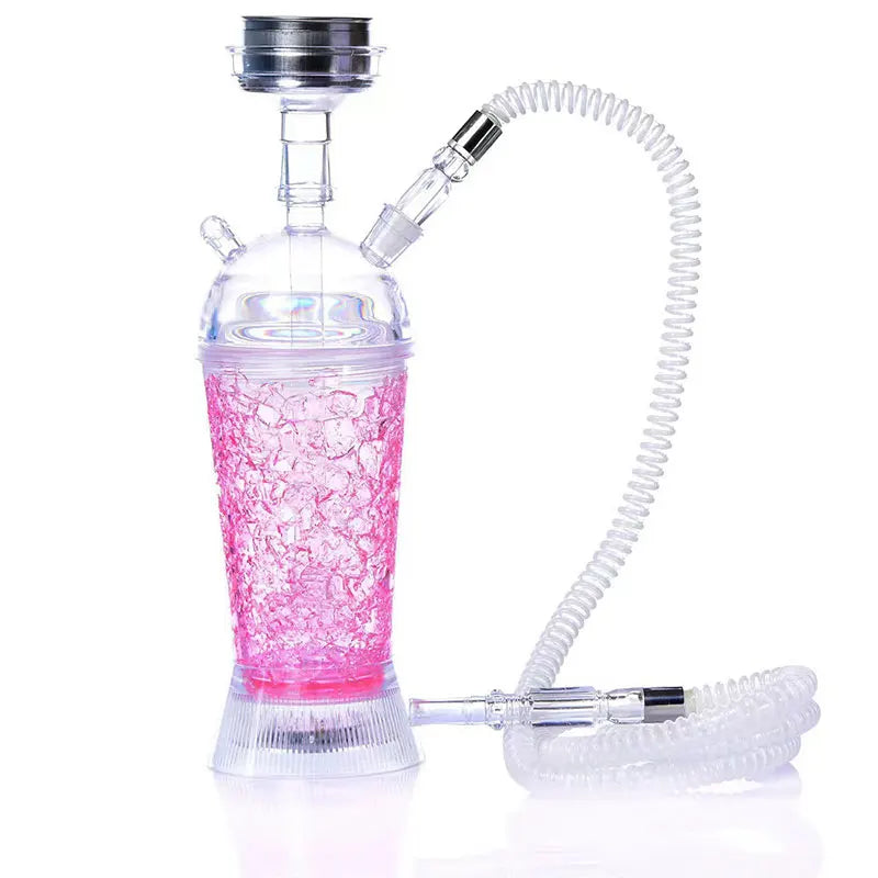 11.8" Hookah Set 2-Cracked Cup Hookah -Finished Acrylic Hookah with Pink LED Light-Shisha-Big Cloud,Pulls Beautiful